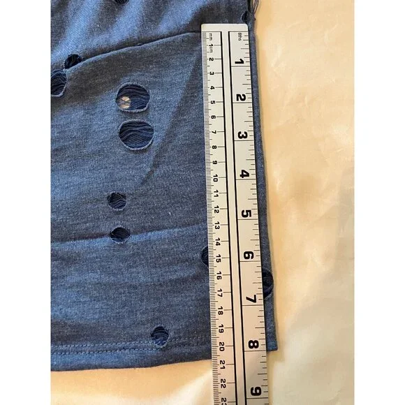 LOVE J Blue Blouse Top T-shirt w Holes Distressed Heels Shoes Pop Art Trendy S - Picture 11 of 13